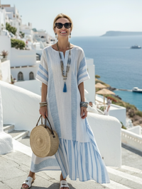 Ines | Gestreiftes Sommer-Maxikleid in Himmelblau