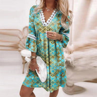 Cara | Boho Muster Mini Abendkleid in Grün