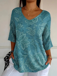 Miller | Damen Vintage Ethnische Blumen Kunst Druck Lässiger Pullover Strick in Blau