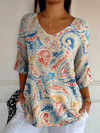 Mary | Damen Vintage Ethnische Blumen Kunstdruck Lässiger Pullover Strick in Mehrfarbig