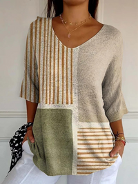 Nevaeh | Damen Abstract Geometric Pattern Kunstdruck Casual Strickpullover in Mehrfarbig