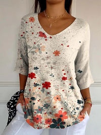 Athena | Damen Vintage Blumenmuster Kunstdruck Lässiger Strickpullover in Mehrfarbig