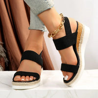 Damen Sandalen Wedge Riemen Sommer in Schwarz