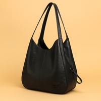 Lara | Damen Vintage Leder Handtasche in Schwarz