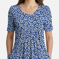 Käthe | Damen Viskose Midikleid Bindegürtel – Viskose Midi Tailliert Gürtel in Blau