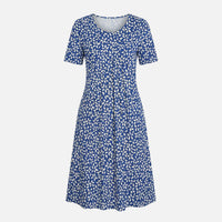 Käthe | Damen Viskose Midikleid Bindegürtel – Viskose Midi Tailliert Gürtel in Weiß und Blau