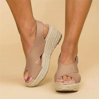 Damen Sandalen Kreuzgurt Wedge Sommer in Beige
