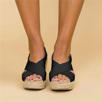 Damen Sandalen Cross Strap Wedges Bequeme Sommerschuhe in Schwarz
