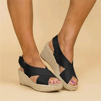 Damen Sandalen Kreuzgurt Wedge Sommer in Schwarz
