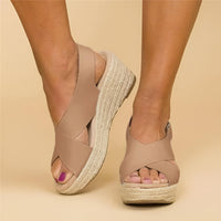 Damen Sandalen Cross Strap Wedges Bequeme Sommerschuhe in Braun