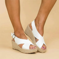 Damen Sandalen Kreuzgurt Wedge Sommer in Weiß