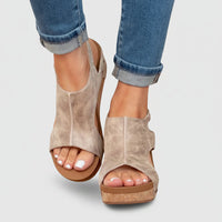 Damen Sandalen Offene Zehen Riemchen Sandalen Blockabsatz in Beige