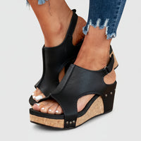 Damen Sandalen Offene Zehen Riemchen Sandalen Blockabsatz in Schwarz