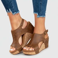 Damen Sandalen Offene Zehen Riemchen Sandalen Blockabsatz in Braun