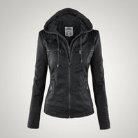 Sophie | Damen Taillierte Kapuze Lederjacke in Schwarz