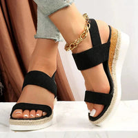 Damen Sandalen Keilabsatz Verstellbare Riemen in Schwarz