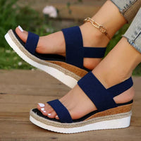 Damen Sandalen Keilabsatz Verstellbare Riemen in Blau
