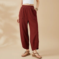Damen Knöchelhose Stoffhose Freizeit Anzughose in Burgund