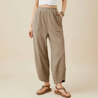 Damen Knöchelhose Stoffhose Freizeit Anzughose in Khaki