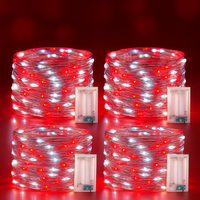 Weihnachtsbeleuchtung LED Kupferdraht Lichterkette Batteriebetrieben in Rot Weiß