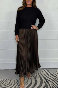 Michelle | Maxikleid mit Jersey und Faltenrock in Schwarz/Braun