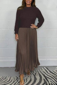 Michelle | Maxikleid mit Jersey und Faltenrock in Braun/Kaffee