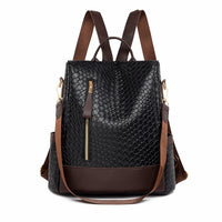 Damen-Diebstahlschutz-Rucksack aus stilvollem veganem Leder in Schwarz