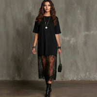 Lorient™ Maxikleid mit Transparentem Spitzenrock in Schwarz