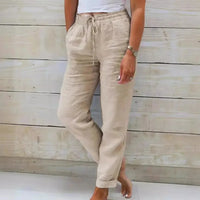 Cagliari™ Hose aus Baumwoll Leinen mit Verstellbarem Bund in Beige
