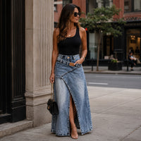Siena™ Jeans-Maxirock mit Verlängernder Silhouette und Modernem Design in Hellblau