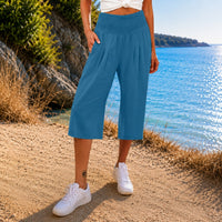 Rosetta™ Culotte aus Baumwoll-Leinen mit Elegantem Kräuselbund in Blau