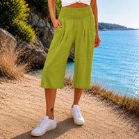 Rosetta™ Culotte aus Baumwoll-Leinen mit Elegantem Kräuselbund in Grün