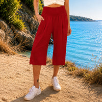 Rosetta™ Culotte aus Baumwoll-Leinen mit Elegantem Kräuselbund in Rot