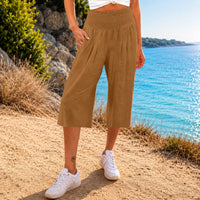 Rosetta™ Culotte aus Baumwoll-Leinen mit Elegantem Kräuselbund in Braun