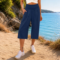 Rosetta™ Culotte aus Baumwoll-Leinen mit Elegantem Kräuselbund in Dunkelblau