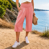 Rosetta™ Culotte aus Baumwoll-Leinen mit Elegantem Kräuselbund in Hellrosa