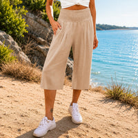Rosetta™ Culotte aus Baumwoll-Leinen mit Elegantem Kräuselbund in Khaki