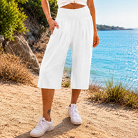 Rosetta™ Culotte aus Baumwoll-Leinen mit Elegantem Kräuselbund in Weiß