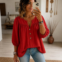 Bluse Anrika™ mit halblangen Puffärmeln und dekorativer Knopfleiste in Rot