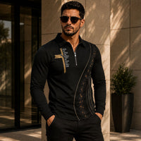 Poloshirt Konrad™ mit Goldakzenten, Strukturdetail und Reißverschluss in Schwarz