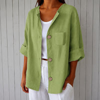 Bluse Marie™ mit Frontknöpfen, 3/4-Ärmeln und Brusttasche in Grün