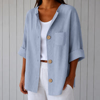 Bluse Marie™ mit Frontknöpfen, 3/4-Ärmeln und Brusttasche in Blau