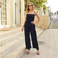 Charlotte | Weites Bein Gesmoktes Oberteil Jumpsuit in Marineblau