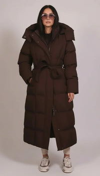 Serena | Luxuriöser Longline-Puffer-Mantel in Braun
