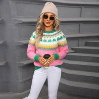 Norweger Damen Pullover Warm Gemütlich Strickstoff in Rosa