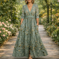 Mila™ - Weiches V-Ausschnitt Maxikleid in Grau