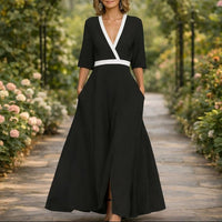 Mila™ - Weiches V-Ausschnitt Maxikleid in Schwarz