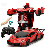 2-in-1 RC-Transformationsroboterauto – Ferngesteuertes Fahrzeug mit LED-Leuchten, Musik und Ein-Knopf-Transformation in Rot
