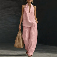 Aurelia™-Set aus Baumwoll-Leinen im Minimalistischen Stil mit Fließender Passform in Rosa