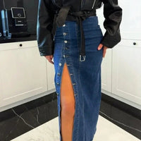 Lorena™ Jeansrock mit Knopfleiste vorn und elegantem Schlitz in Dunkelblau